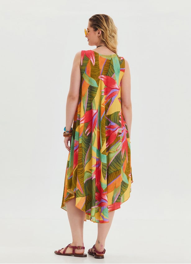 Boat Neck Loose Cut Yellow Authentic Dress 4666